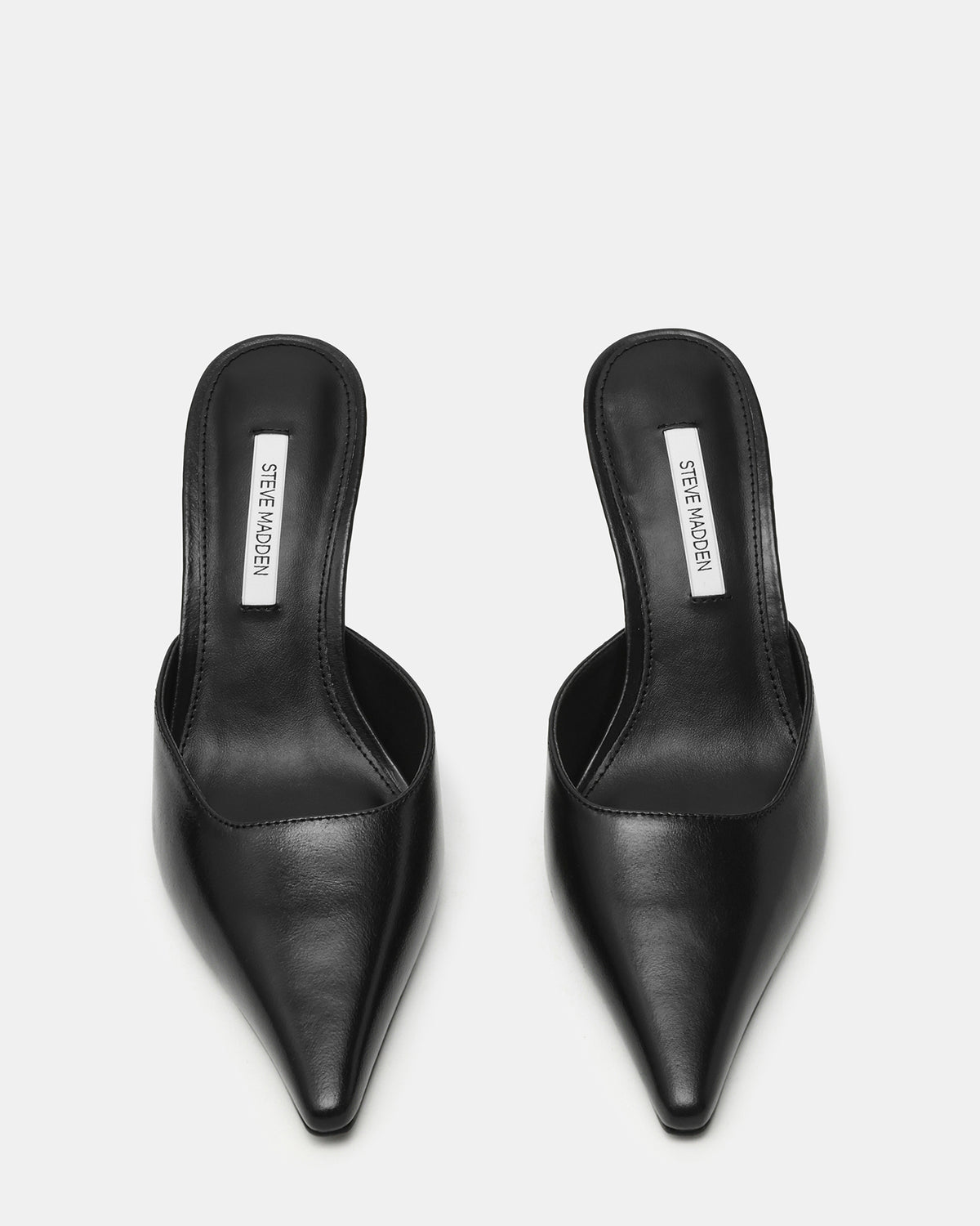 ADELINE Black Leather Mule Pointed-Toe Gold-Detail Women's Heel | Steve Madden Sale