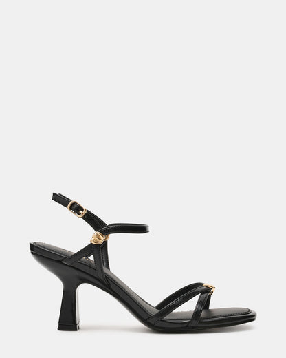 POSY Black Gold-Detail Strappy Square-Toe Women's Heel | Steve Madden Deals