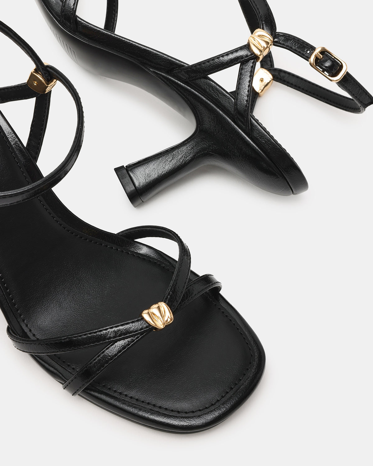 POSY Black Gold-Detail Strappy Square-Toe Women's Heel | Steve Madden Deals