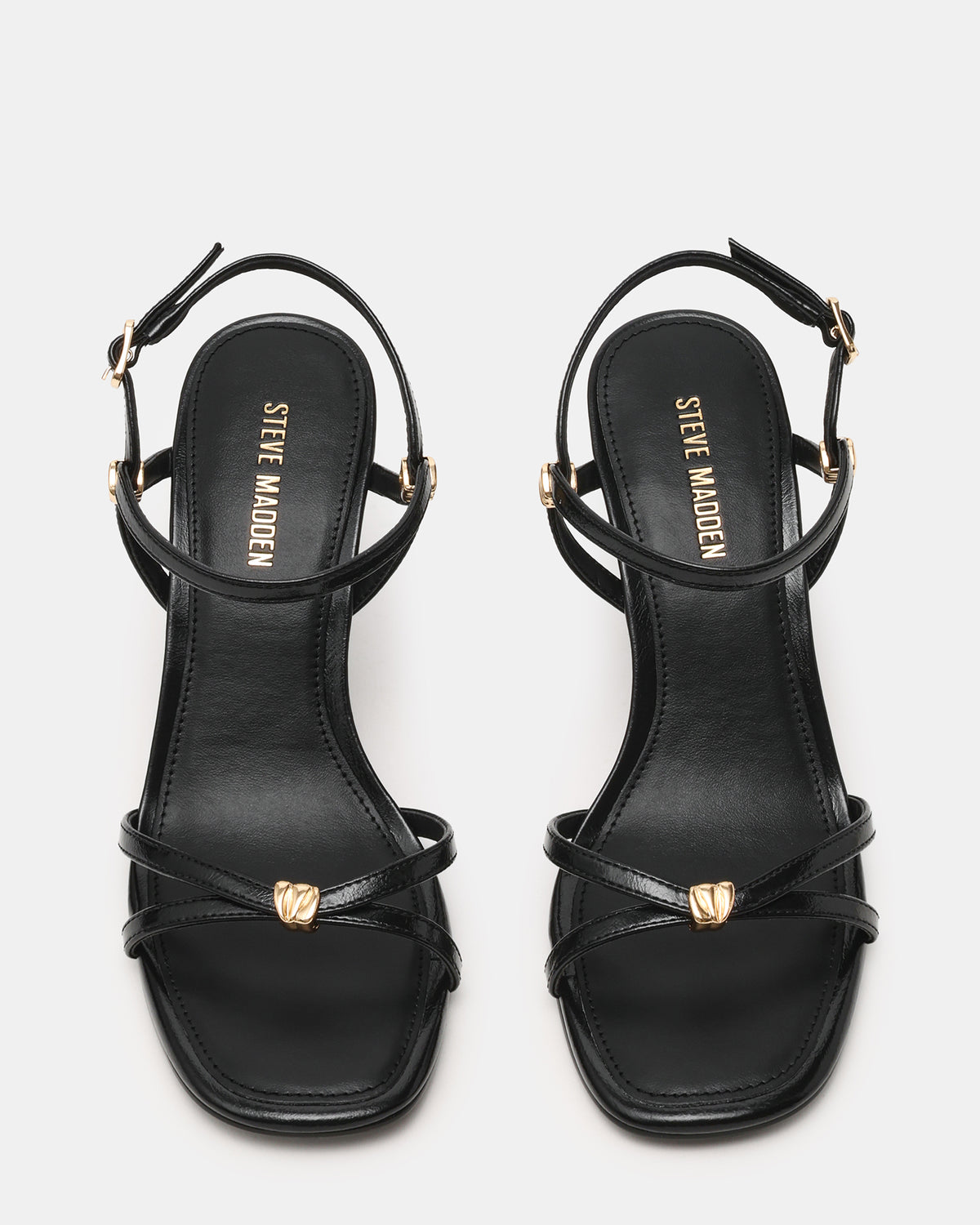 POSY Black Gold-Detail Strappy Square-Toe Women's Heel | Steve Madden Deals