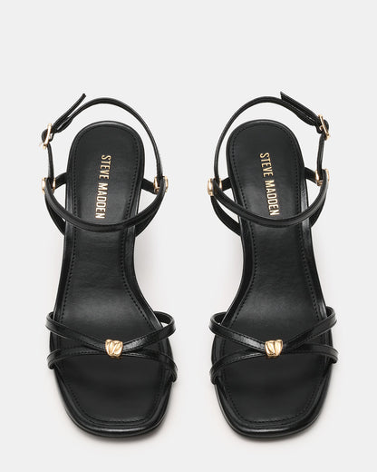 POSY Black Gold-Detail Strappy Square-Toe Women's Heel | Steve Madden Deals