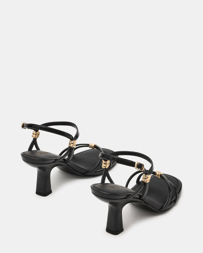 POSY Black Gold-Detail Strappy Square-Toe Women's Heel | Steve Madden Deals