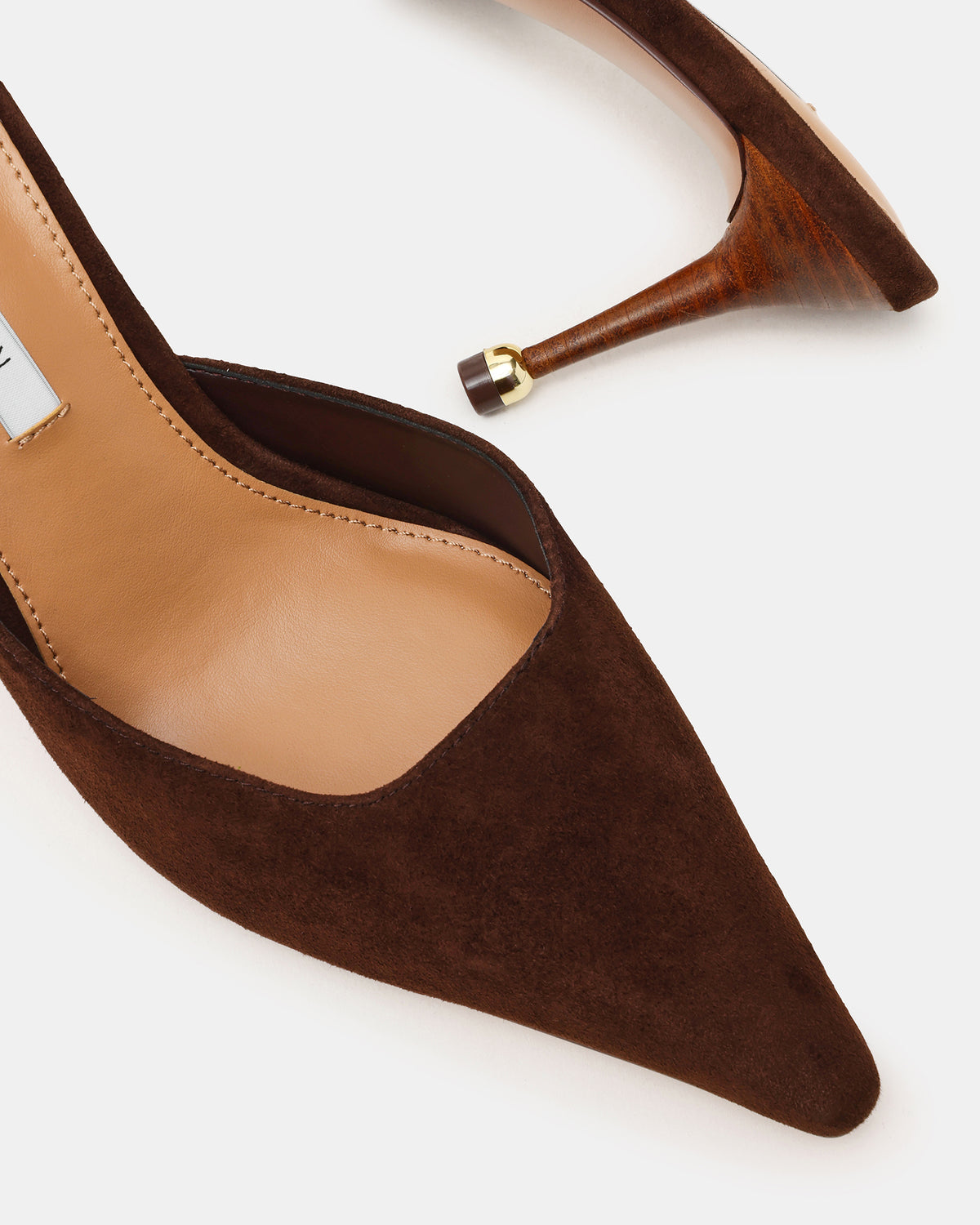 ADELINE Brown Suede Mule Pointed-Toe Gold-Detail Women's Heel | Steve Madden Great Value