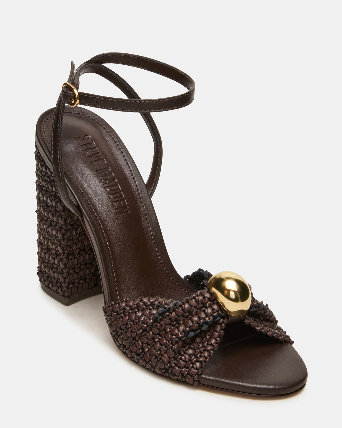 CHEYLA Brown Multi Raffia Women's Block Heels | Steve Madden Trending