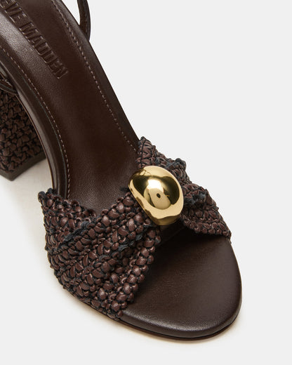CHEYLA Brown Multi Raffia Women's Block Heels | Steve Madden Trending