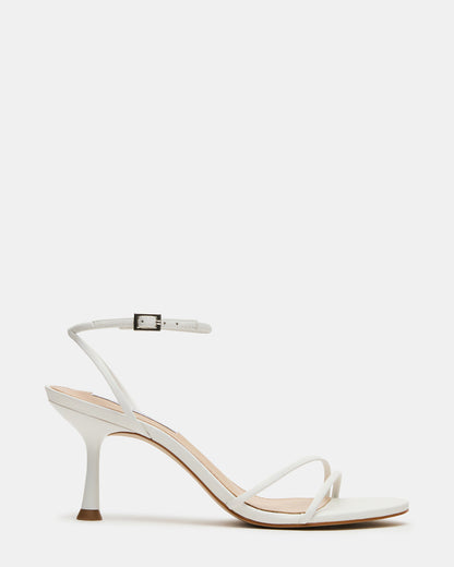 ERAS White Leather Stiletto Round-Toe Ankle Strap Women's Heel | Steve Madden Essential