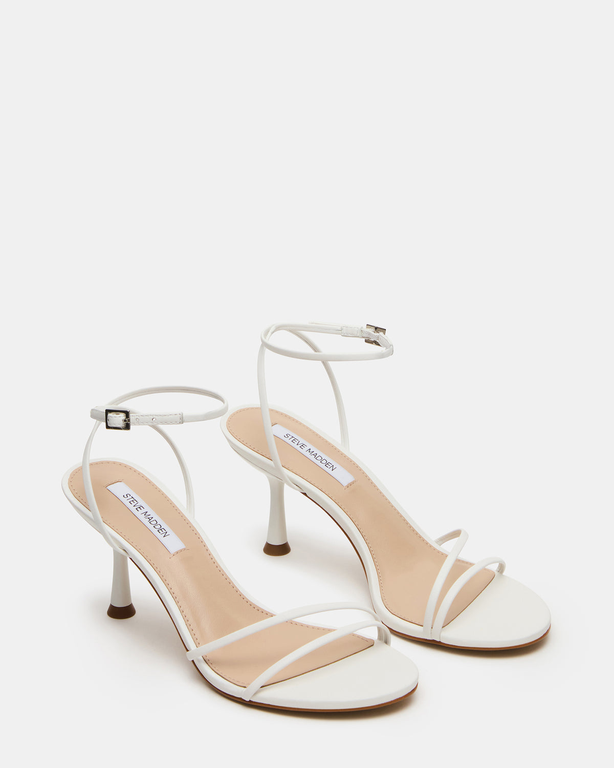 ERAS White Leather Stiletto Round-Toe Ankle Strap Women's Heel | Steve Madden Essential