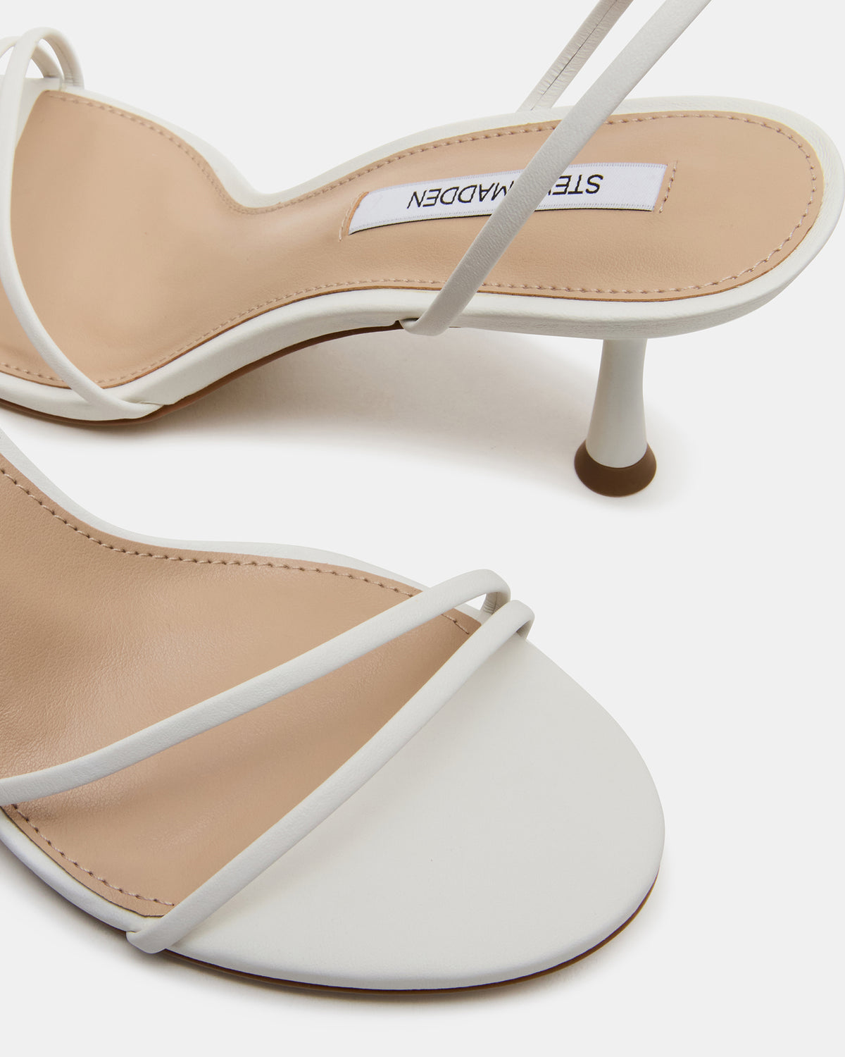 ERAS White Leather Stiletto Round-Toe Ankle Strap Women's Heel | Steve Madden Essential