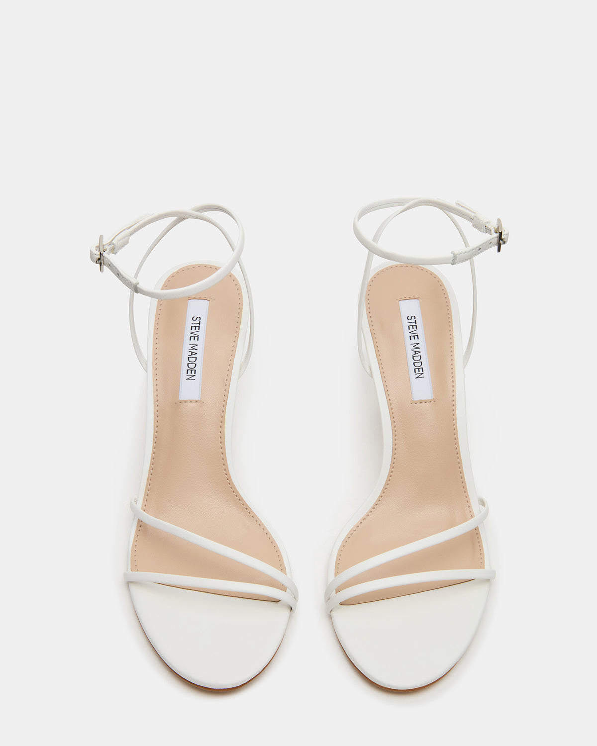 ERAS White Leather Stiletto Round-Toe Ankle Strap Women's Heel | Steve Madden Essential