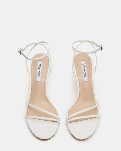 ERAS White Leather Stiletto Round-Toe Ankle Strap Women's Heel | Steve Madden Essential