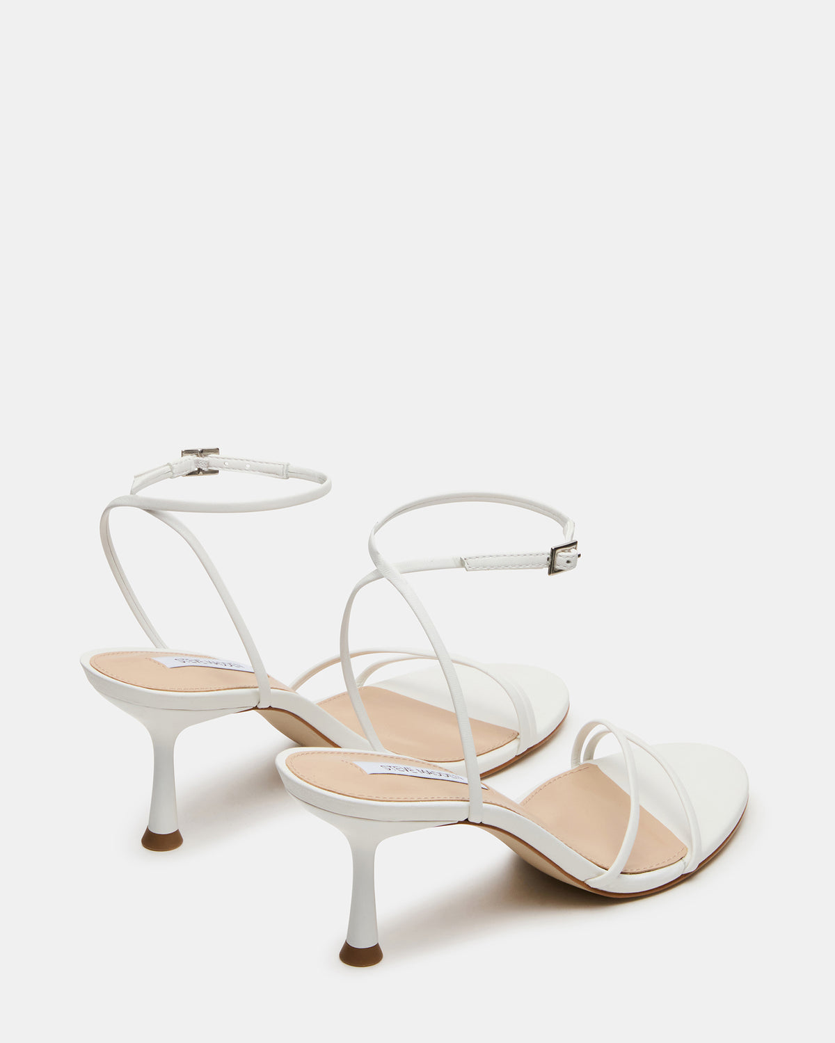 ERAS White Leather Stiletto Round-Toe Ankle Strap Women's Heel | Steve Madden Essential