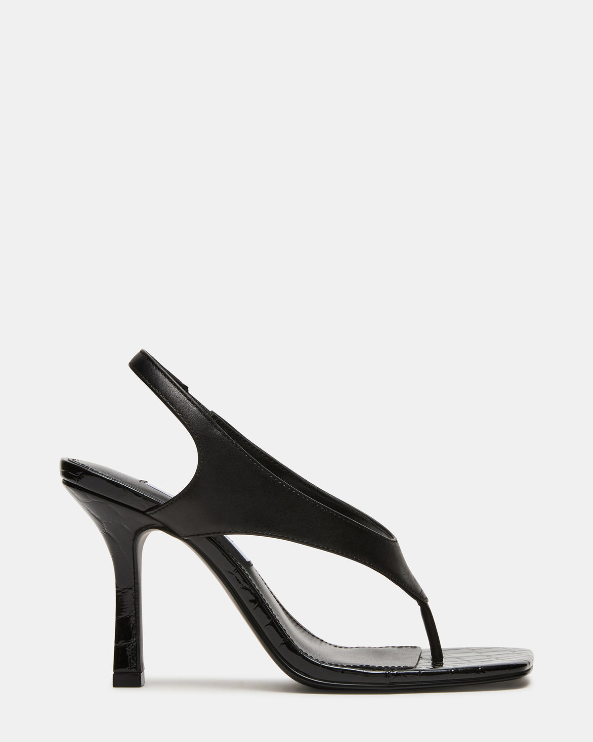 IMPROV Black Leather Square-Toe Thong Slingback Women's Heel | Steve Madden Featured