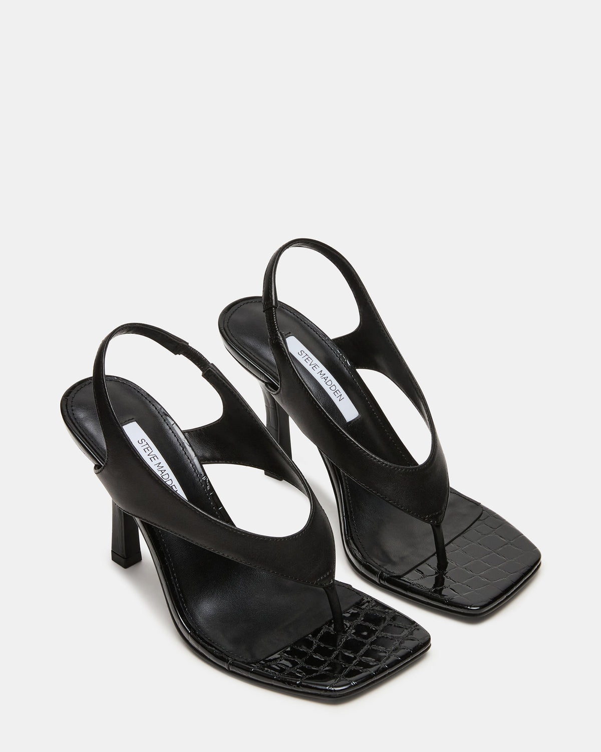 IMPROV Black Leather Square-Toe Thong Slingback Women's Heel | Steve Madden Featured