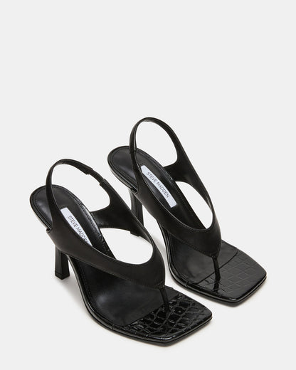IMPROV Black Leather Square-Toe Thong Slingback Women's Heel | Steve Madden Featured