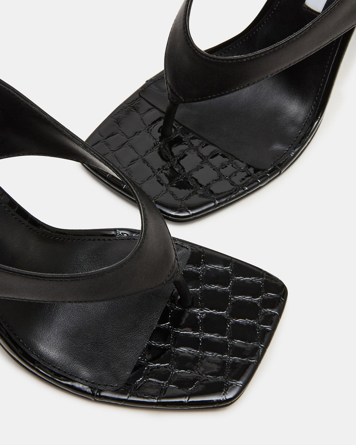 IMPROV Black Leather Square-Toe Thong Slingback Women's Heel | Steve Madden Featured