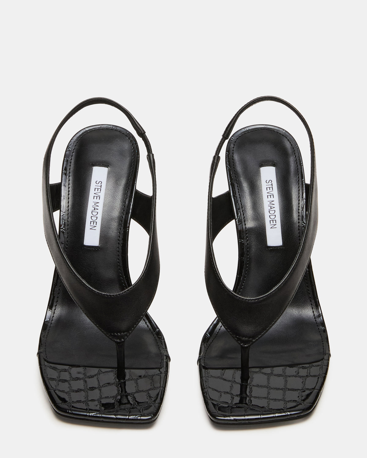 IMPROV Black Leather Square-Toe Thong Slingback Women's Heel | Steve Madden Featured