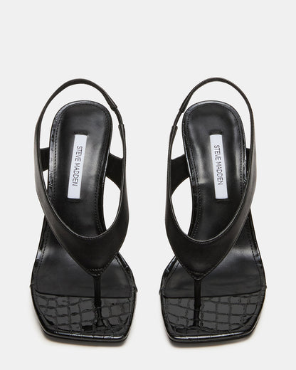 IMPROV Black Leather Square-Toe Thong Slingback Women's Heel | Steve Madden Featured
