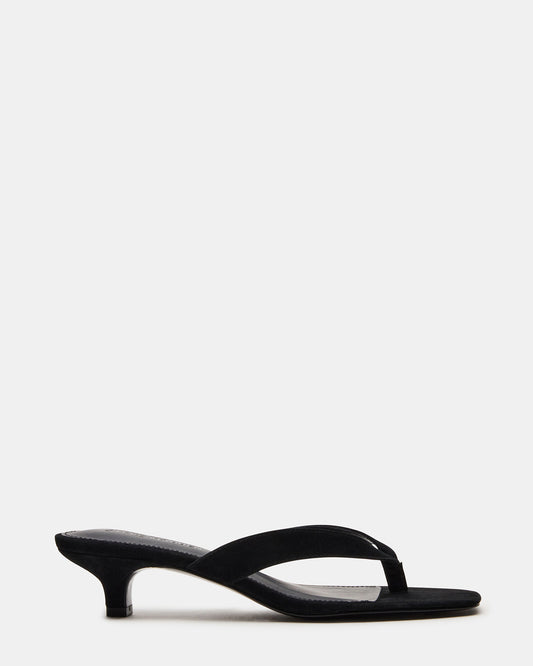 TRACIE Black Suede Thong Strap Women's Kitten Heel | Steve Madden Trending