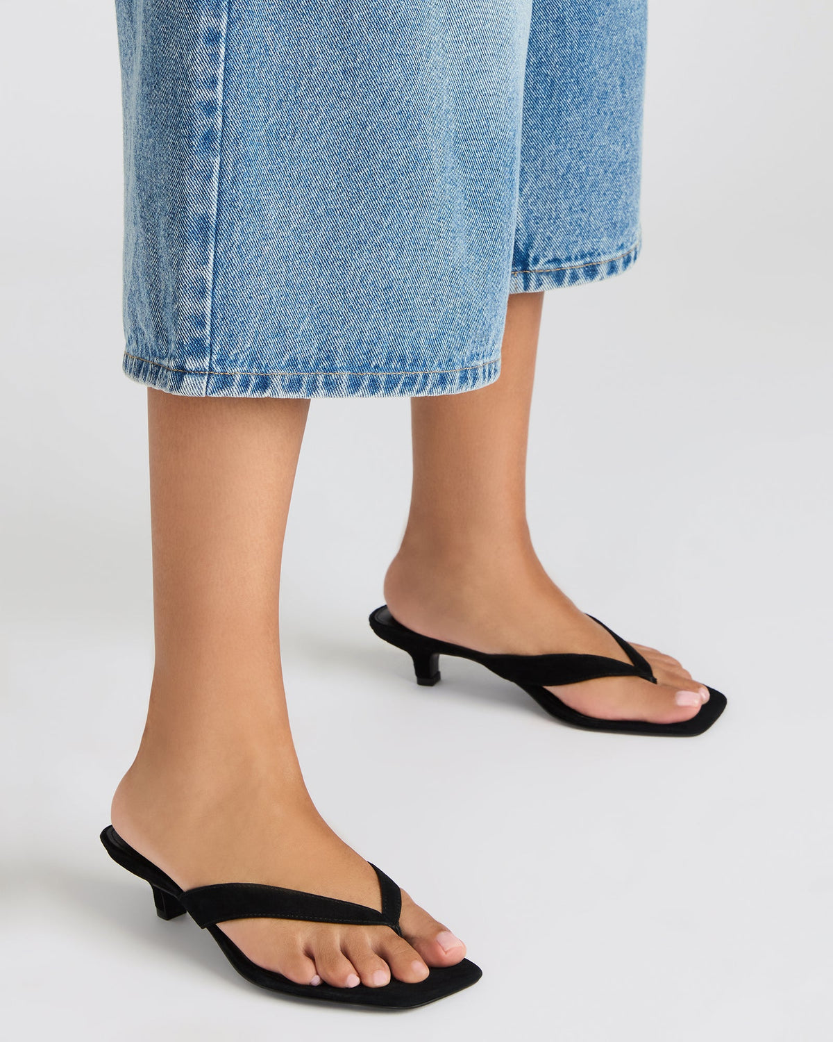TRACIE Black Suede Thong Strap Women's Kitten Heel | Steve Madden Trending