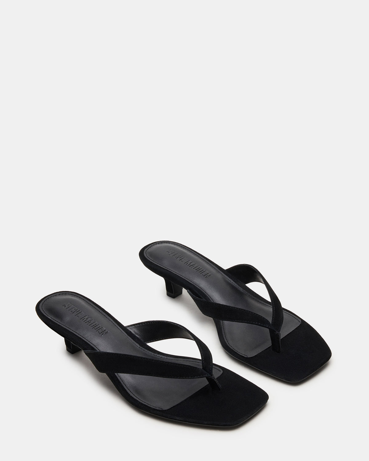 TRACIE Black Suede Thong Strap Women's Kitten Heel | Steve Madden Trending