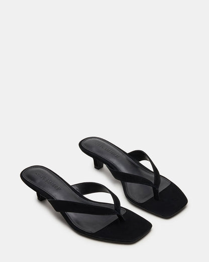 TRACIE Black Suede Thong Strap Women's Kitten Heel | Steve Madden Trending