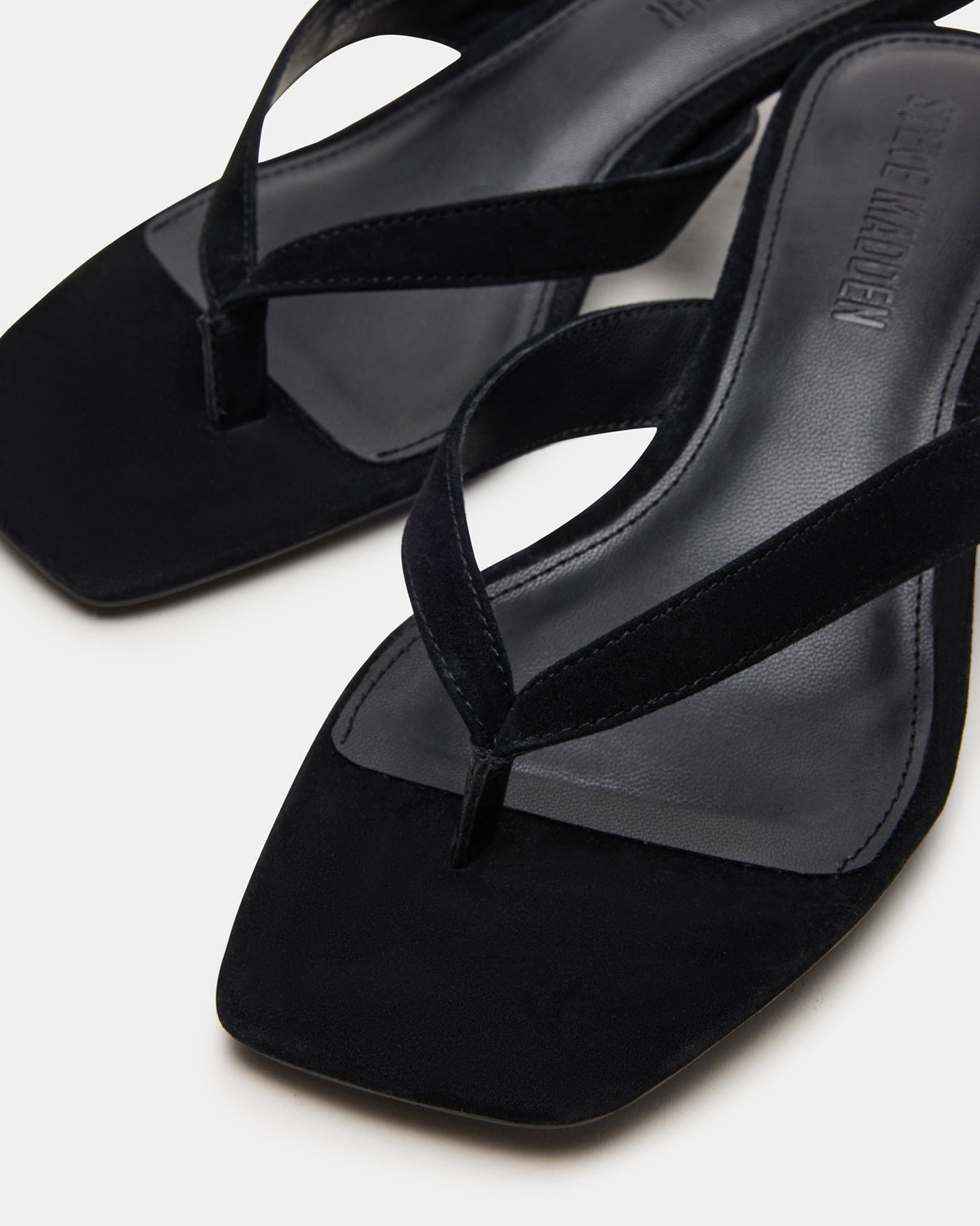 TRACIE Black Suede Thong Strap Women's Kitten Heel | Steve Madden Trending