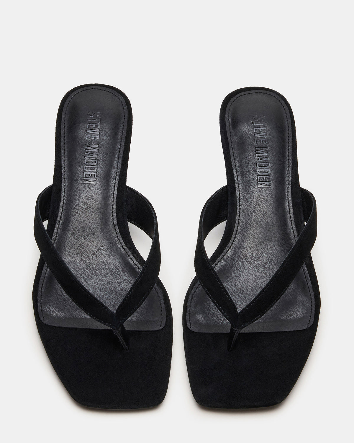 TRACIE Black Suede Thong Strap Women's Kitten Heel | Steve Madden Trending