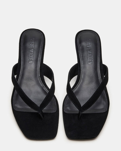 TRACIE Black Suede Thong Strap Women's Kitten Heel | Steve Madden Trending