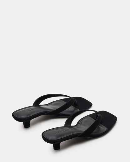TRACIE Black Suede Thong Strap Women's Kitten Heel | Steve Madden Trending
