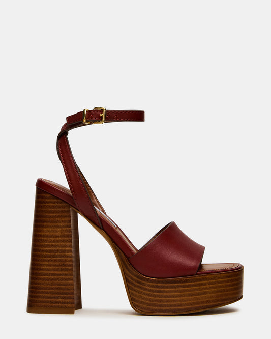 FLORIA Rust Leather Square-Toe Block Heel Platform Women's Heel | Steve Madden Sale