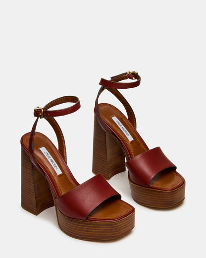 FLORIA Rust Leather Square-Toe Block Heel Platform Women's Heel | Steve Madden Sale
