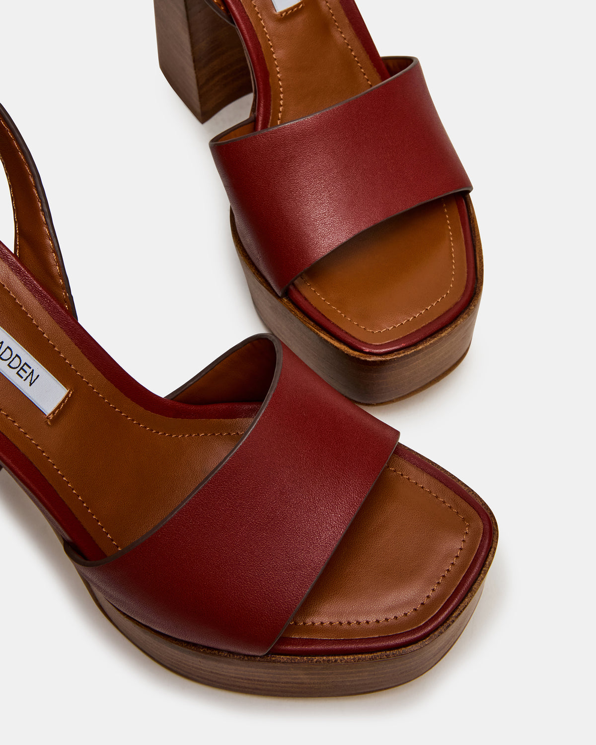 FLORIA Rust Leather Square-Toe Block Heel Platform Women's Heel | Steve Madden Sale