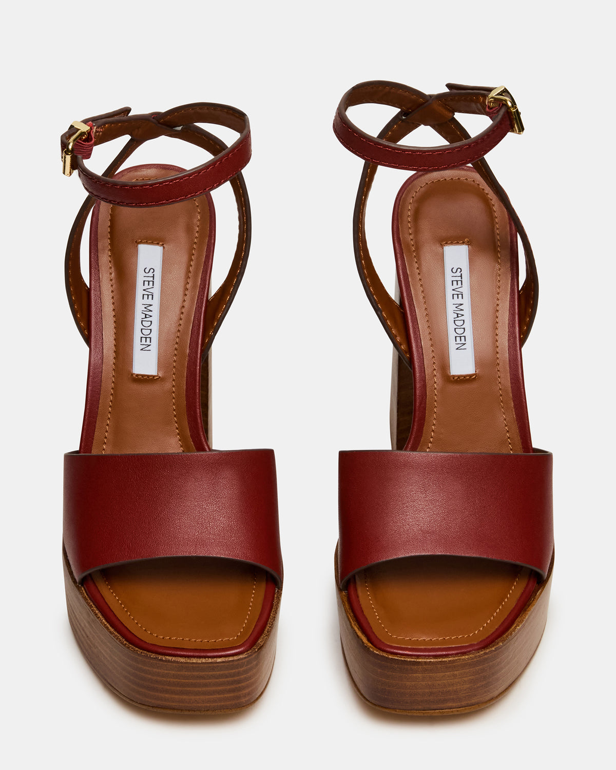 FLORIA Rust Leather Square-Toe Block Heel Platform Women's Heel | Steve Madden Sale