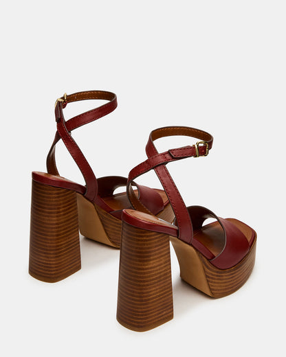 FLORIA Rust Leather Square-Toe Block Heel Platform Women's Heel | Steve Madden Sale
