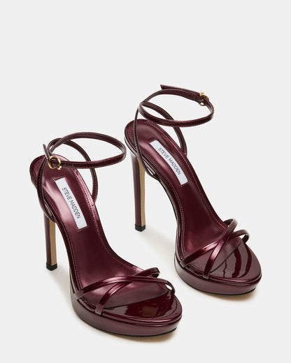 JUNI Cherry Pearl Criss Cross Stiletto Ankle Strap Women's Heel | Steve Madden Premium