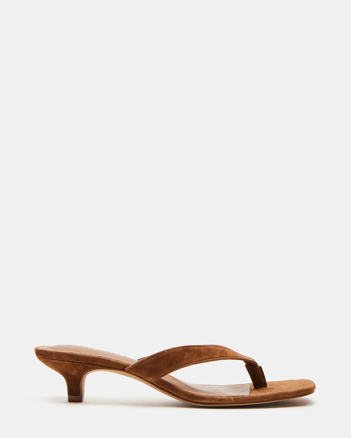 TRACIE Chestnut Suede Thong Strap Women's Kitten Heel | Steve Madden Value