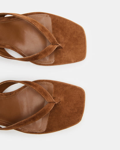 TRACIE Chestnut Suede Thong Strap Women's Kitten Heel | Steve Madden Value
