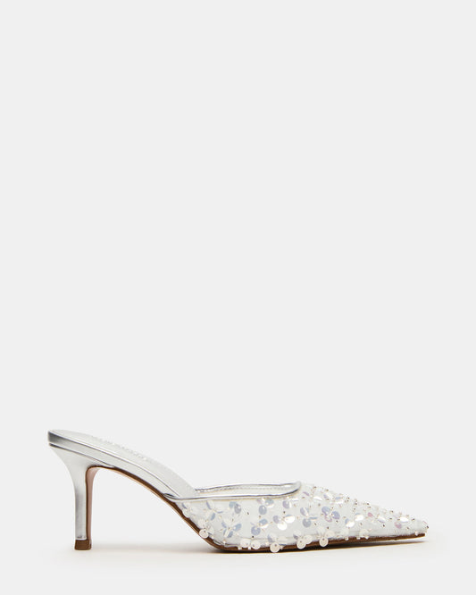 ALEXI Sequin Silver Pointed-Toe Mule Women's Heel | Steve Madden Signature