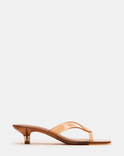 TRACIE Jelly Tan Thong Strap Women's Kitten Heel | Steve Madden Featured
