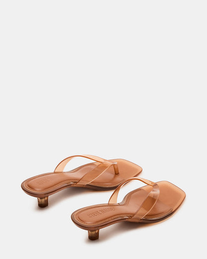TRACIE Jelly Tan Thong Strap Women's Kitten Heel | Steve Madden Featured
