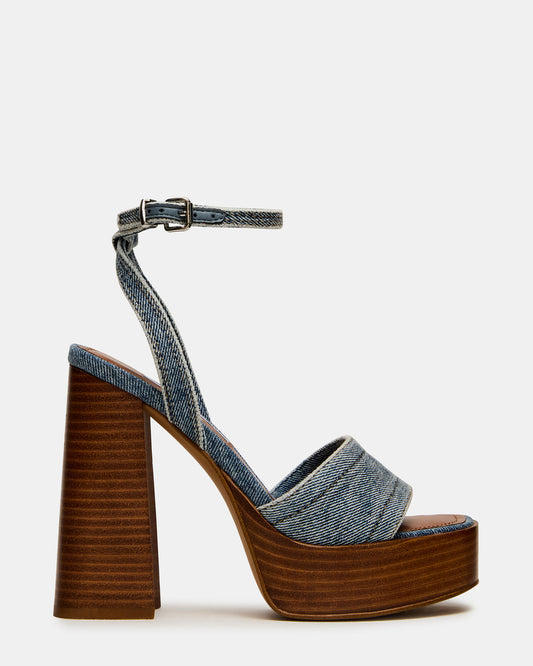 FLORIA Denim Square-Toe Block Heel Platform Women's Heel | Steve Madden Latest