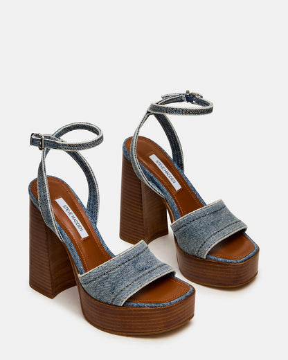 FLORIA Denim Square-Toe Block Heel Platform Women's Heel | Steve Madden Latest