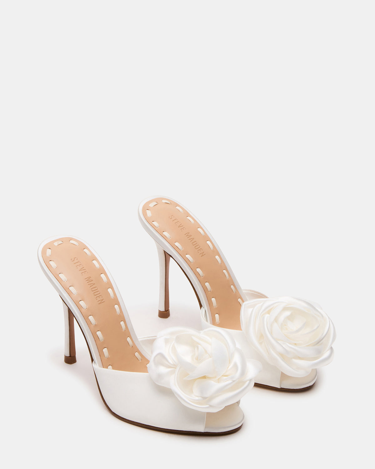 PRIYA Flower Ivory Satin Mule Women's Heel | Steve Madden Premium