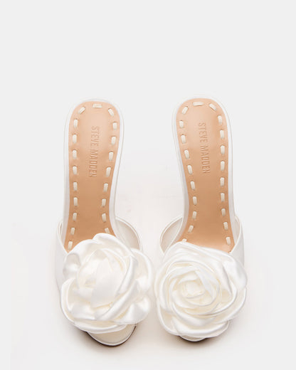 PRIYA Flower Ivory Satin Mule Women's Heel | Steve Madden Premium