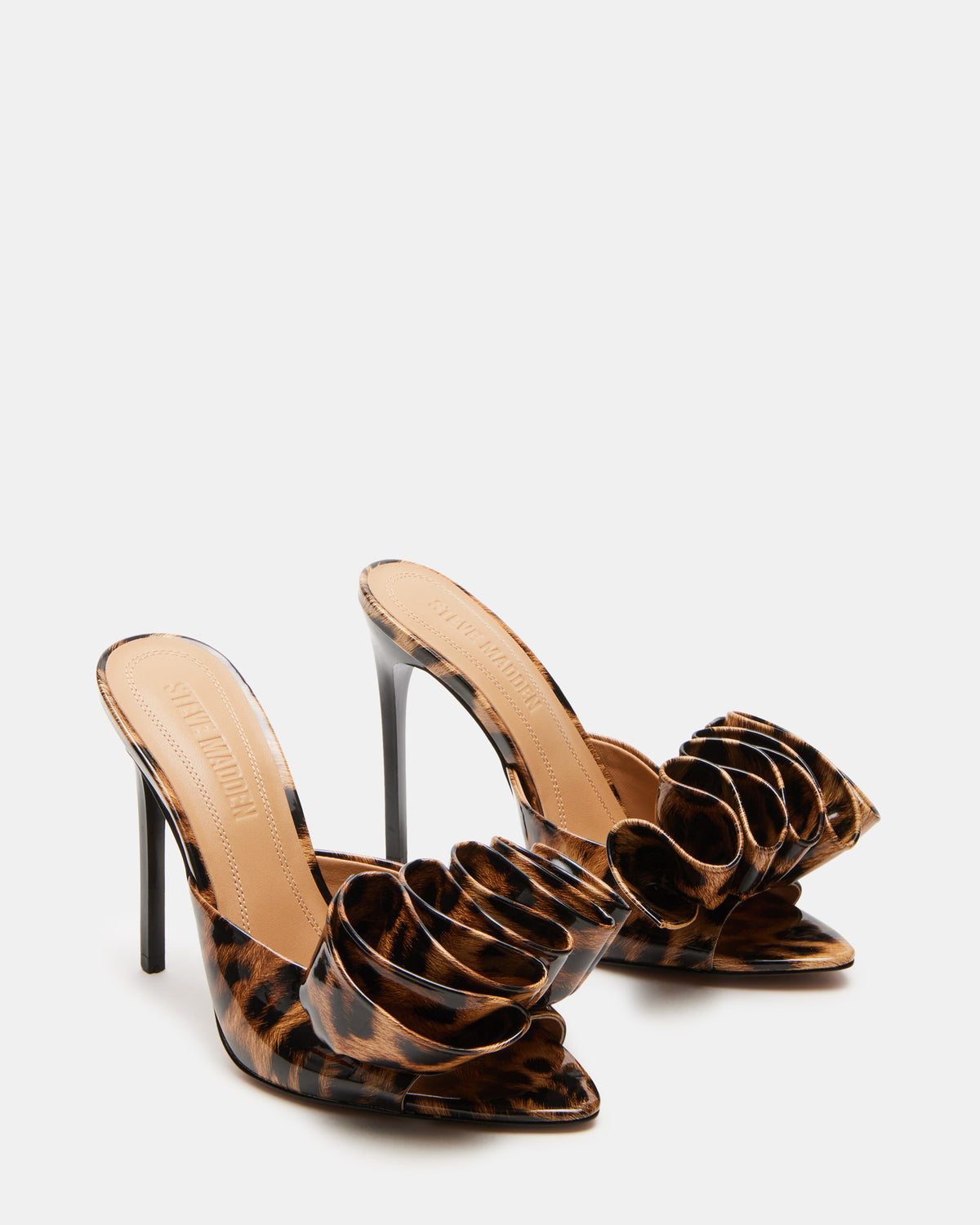 AFFINITY Leopard Patent Women's Multi Pointed-Toe Stiletto Mule Heel | Steve Madden Top Pick