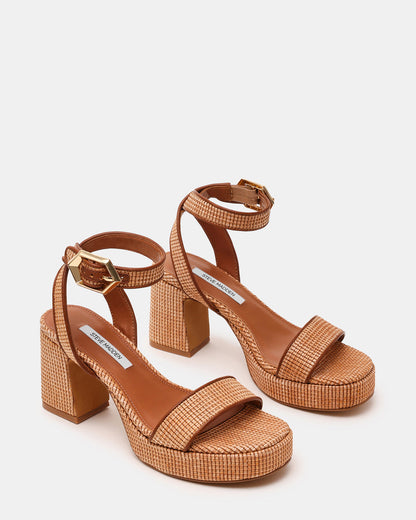 ELIDA Raffia Ankle Strap Platform Women's Block Heel | Steve Madden Special Offer