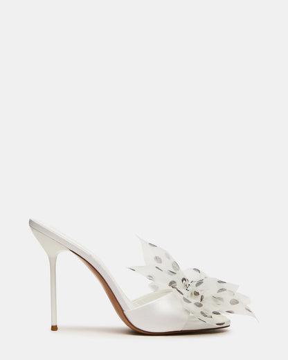DAVINA Tulle White/Black Polka Dot Rounded Open-Toe Mule Stiletto Women's Heel | Steve Madden Deals