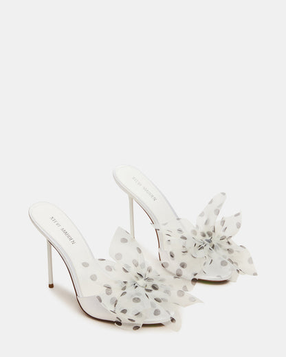 DAVINA Tulle White/Black Polka Dot Rounded Open-Toe Mule Stiletto Women's Heel | Steve Madden Deals