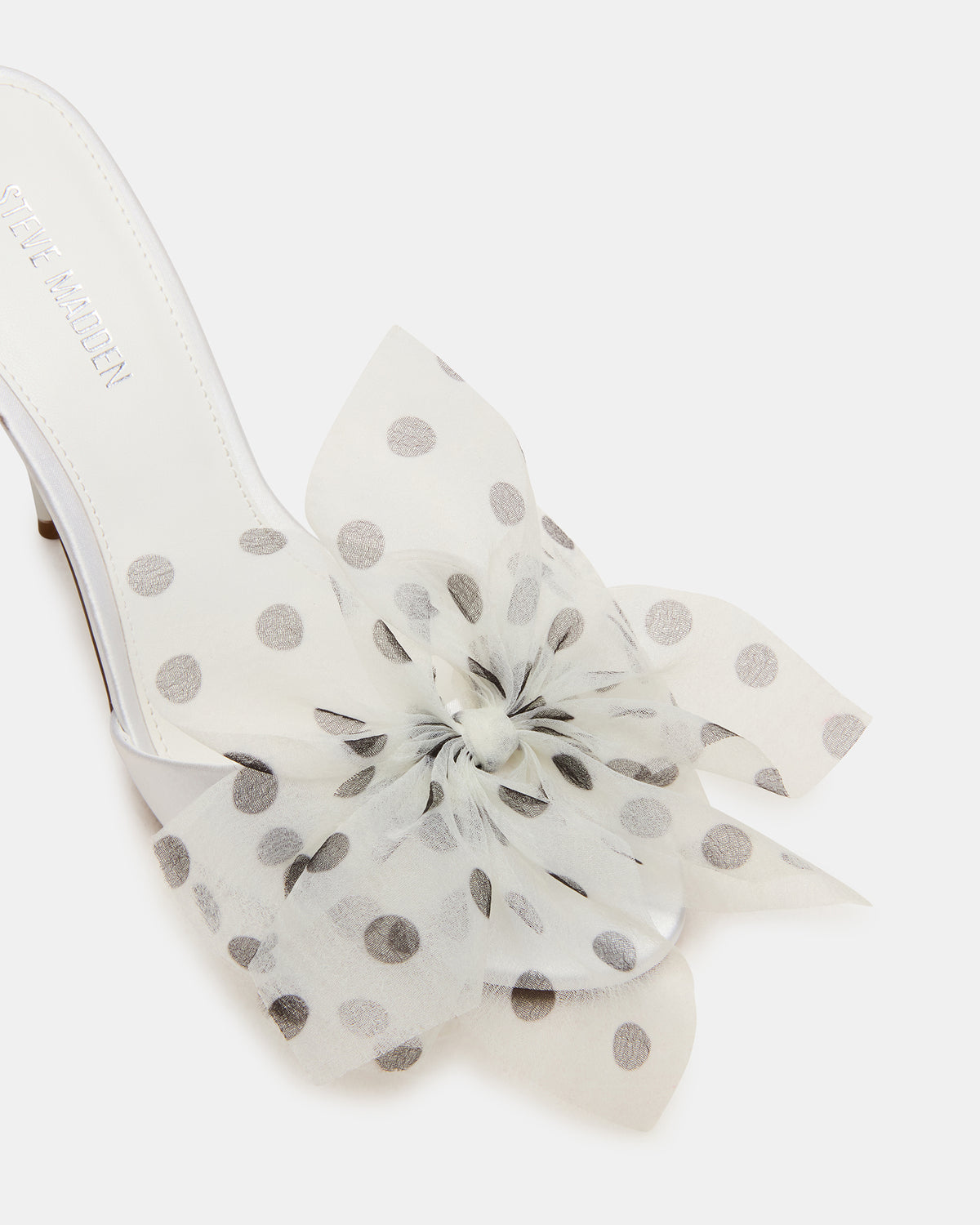 DAVINA Tulle White/Black Polka Dot Rounded Open-Toe Mule Stiletto Women's Heel | Steve Madden Deals