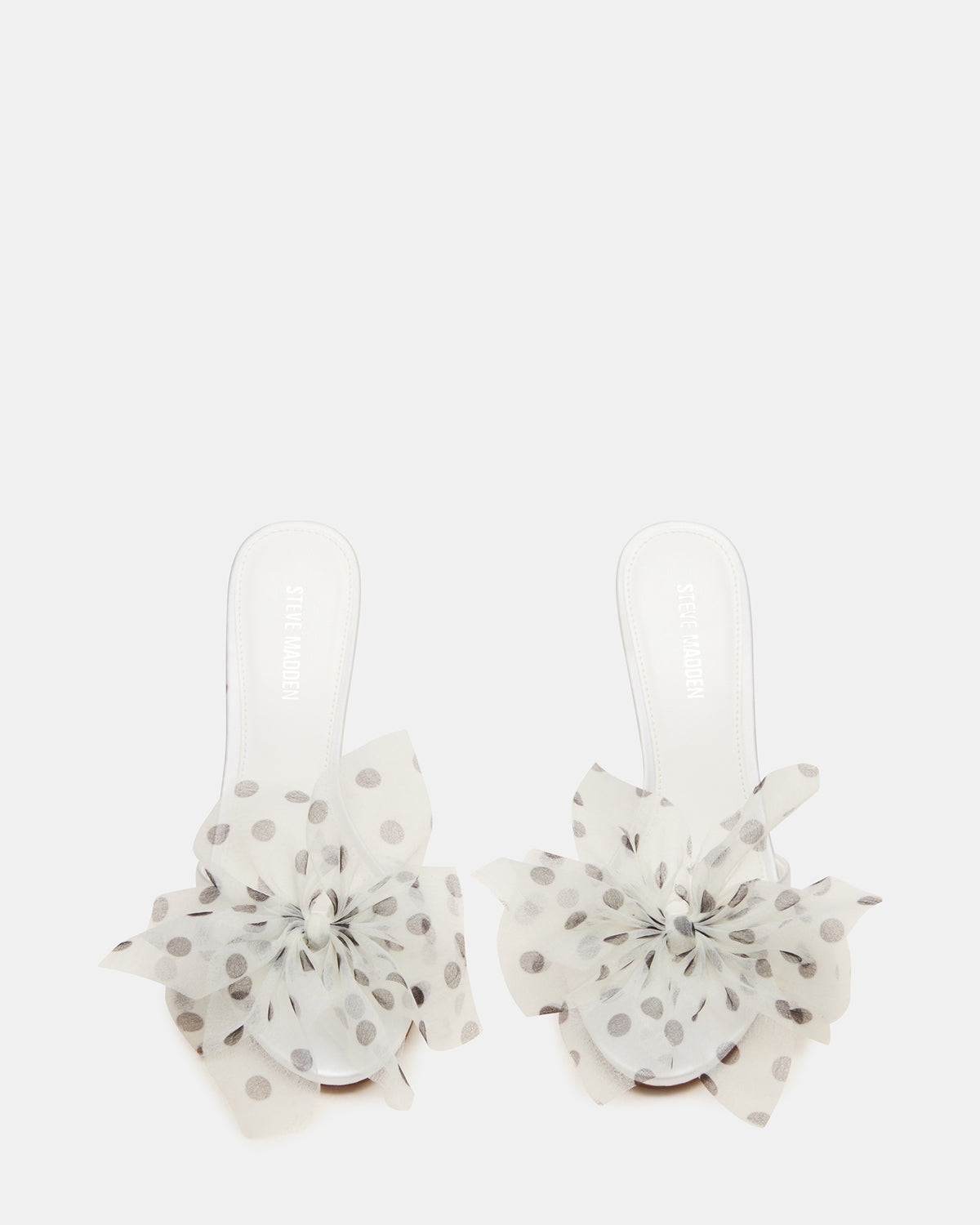 DAVINA Tulle White/Black Polka Dot Rounded Open-Toe Mule Stiletto Women's Heel | Steve Madden Deals